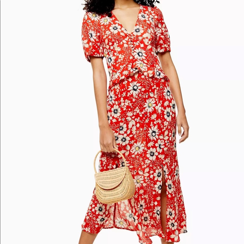 Floral ruffle midi dress